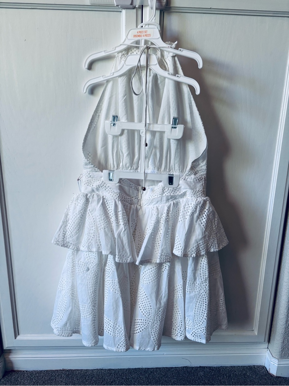 Luxxel White Eyelet Halter Backless Tiered Ruffle Dress - Picture 3 of 3